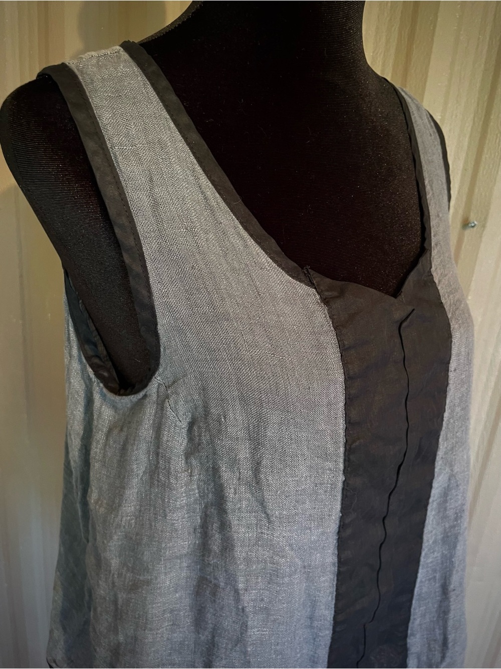 Cynthia Ashby Grey/Blk Sleeveless Linen Snap Tunic Top Minimalist Lagenlook sz S - Picture 2 of 14